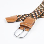 Patterned Woven Stretch Belt // Brown + Olive + Navy