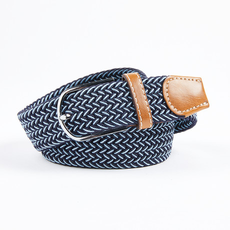 Two-Tone Woven Stretch Belt // Navy + Light Blue