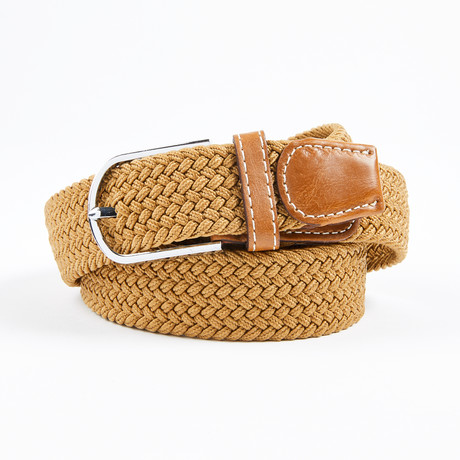 Solid Woven Stretch Belt // Tan