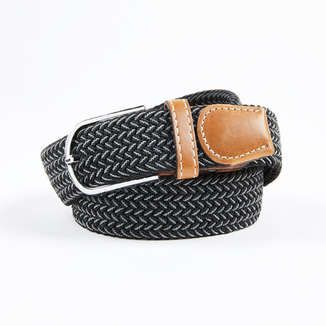 Two-Tone Woven Stretch Belt // Black + Gray
