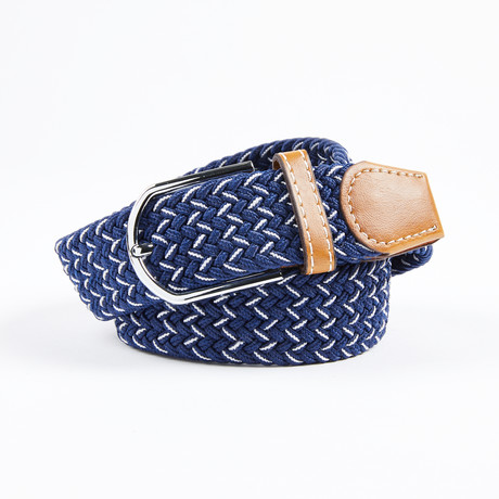 Two-Tone Woven Stretch Belt // Navy + White