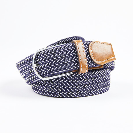 Two-Tone Woven Stretch Belt // Pale Blue + White