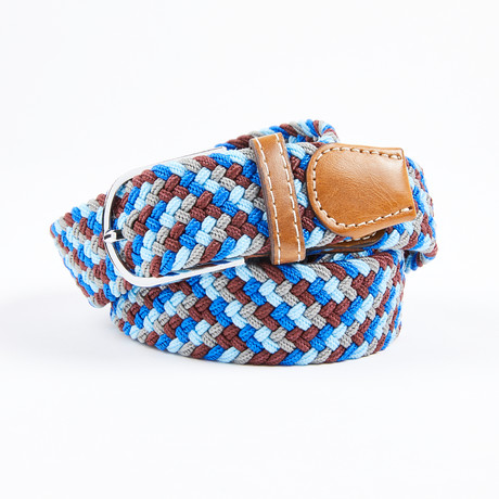 Patterned Woven Stretch Belt // Light Blue + Brown + Blue
