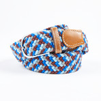 Patterned Woven Stretch Belt // Light Blue + Brown + Blue