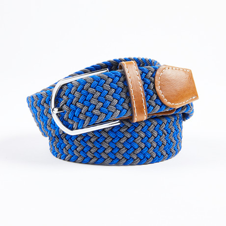 Two-Tone Patterned Woven Stretch Belt // Gray + Blue