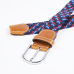 Patterned Woven Stretch Belt // Blue + Maroon + Navy