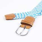 Two-Tone Patterned Woven Stretch Belt // White + Light Blue
