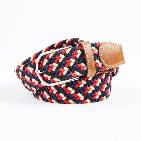 Patterned Woven Stretch Belt // Black + Navy + Cream + Red