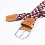 Patterned Woven Stretch Belt // Black + Navy + Cream + Red