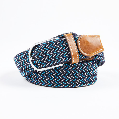 Multi-Tone Woven Stretch Belt // Navy + White + Turquoise