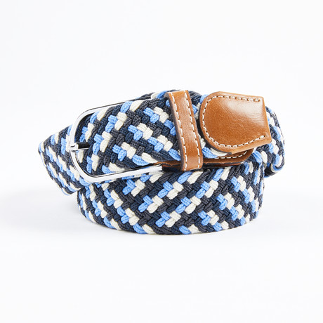 Patterned Woven Stretch Belt // Charcoal + White + Pale Navy + Light Blue