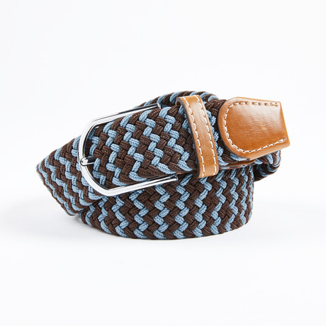 Two-Tone Patterned Woven Stretch Belt // Brown + Pale Blue