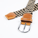 Two-Tone Patterned Woven Stretch Belt // Black + Cream