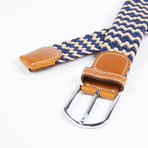Two-Tone Patterned Woven Stretch Belt // Cream + Navy