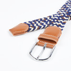 Patterned Woven Stretch Belt // Navy + White + Brown