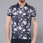 Birch Floral Short Sleeve Polo Shirt // Navy (L)
