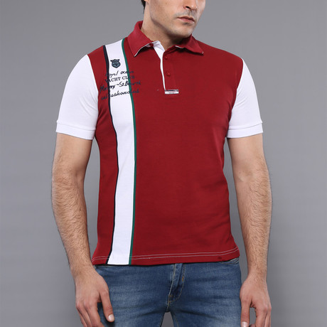 Cedar Single Stripe Short Sleeve Polo Shirt // Burgundy (S)