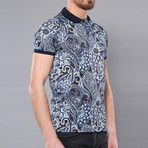Cliff Floral Short Sleeve Polo Shirt // Navy (M)