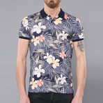 Flint Floral Short Sleeve Polo Shirt // Navy (M)