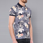 Flint Floral Short Sleeve Polo Shirt // Navy (S)