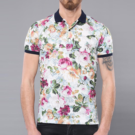Dale Floral Short Sleeve Polo Shirt // Ecru (XL)