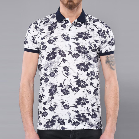 Leif Floral Short Sleeve Polo Shirt // Ecru (S)