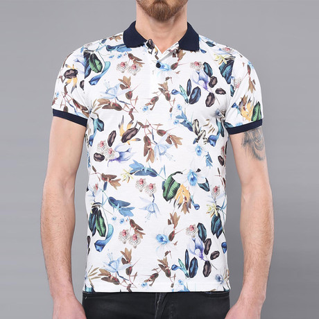 Hawke Floral Short Sleeve Polo Shirt // White (S)