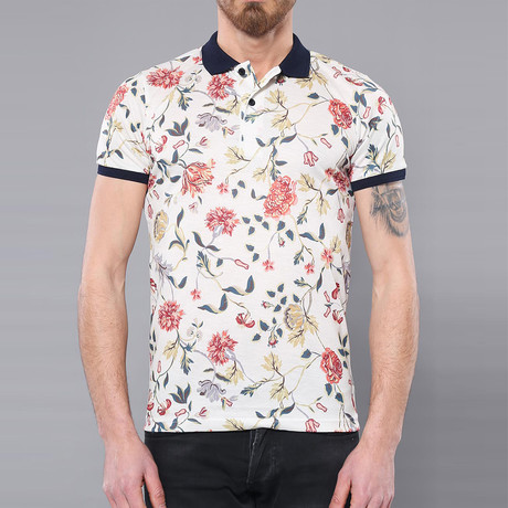 Orion Floral Short Sleeve Polo Shirt // White (S)