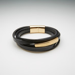 Jean Claude Jewelry // Double Wrap Leather + Steel Bracelet // Black + Gold