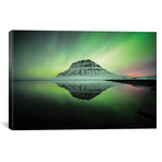 Kirkjufell Profile View In Iceland Aurora (26"W x 18"H x 0.75"D)