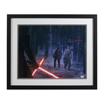 Daisy Ridley Signed Rey In Forest With Kylo Ren+ Finn Photo