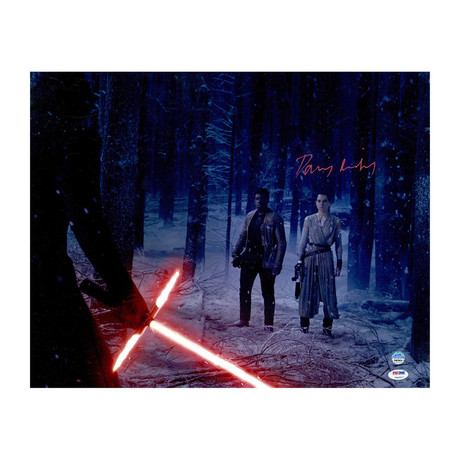 Daisy Ridley Signed Rey In Forest With Kylo Ren + Finn Photo