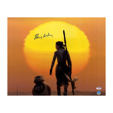 Daisy Ridley Signed Rey With BB-8 Under Moon Photo