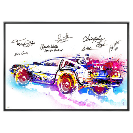 Back to the Future Cast Autographed Michael Ferrari Back to the Future 43.5"×31.5" Framed Canvas Giclée