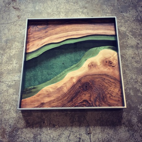 River Series Single Panel // Black Walnut + Green Glass // Satin Grey Frame