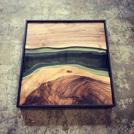 River Series Single Panel // Black Walnut + Green Glass // Black Frame