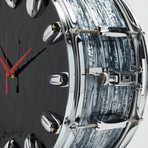 Pearl Snare Drum Wall Clock 14" // Chrome + Black Wave II