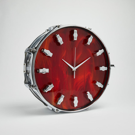 Tama Snare Drum Wall Clock 14" // Chrome + Red Wave