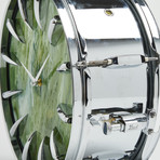 Pearl Snare Drum Wall Clock 13" // Chrome + Green Wave