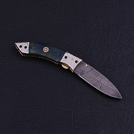 Damascus Liner Lock Folding Knife // 2766