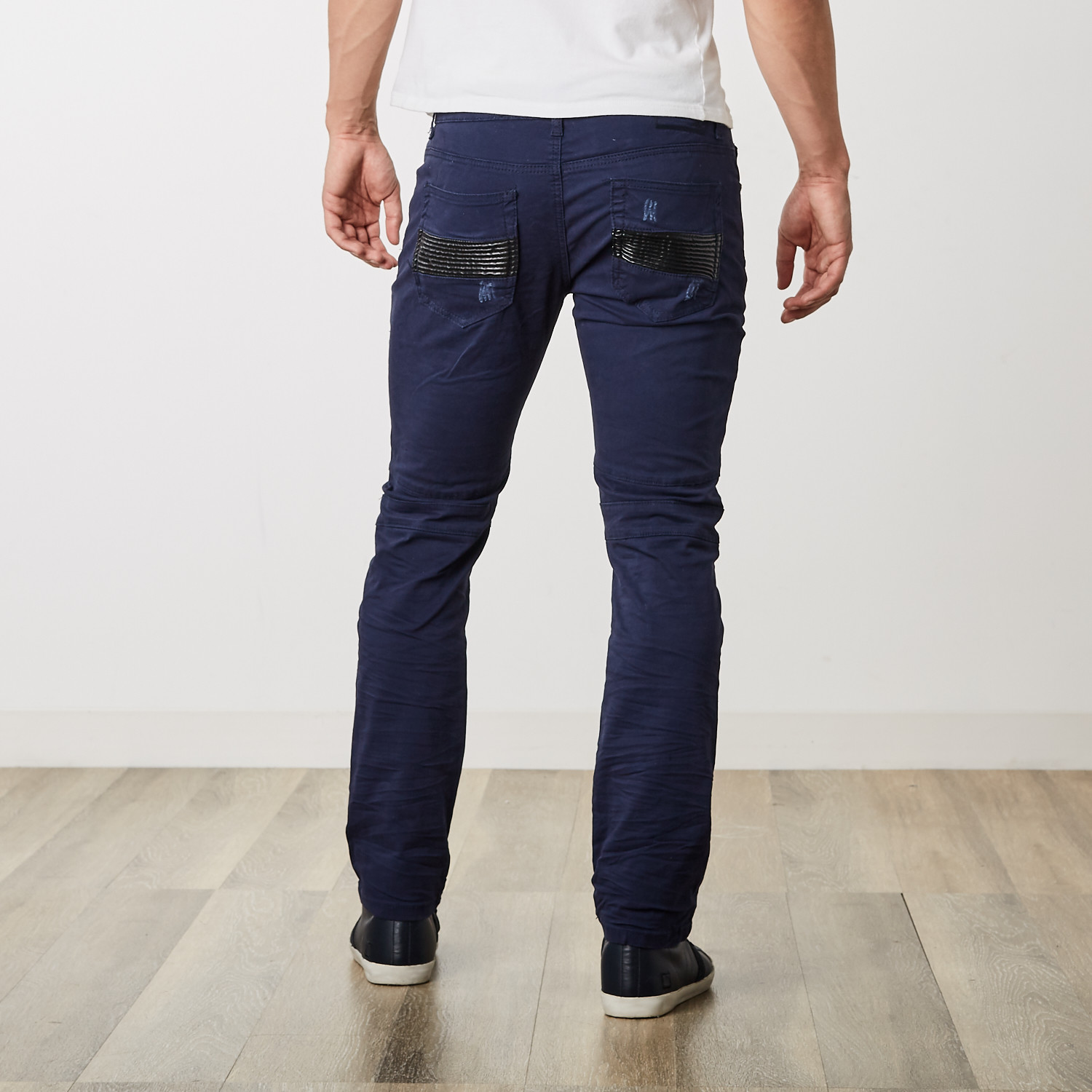 Ripped Leather Trim Jeans // Navy (32WX32L) - Xray Jeans - Touch of Modern
