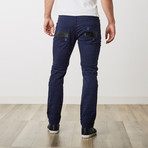 Ripped Leather Trim Jeans // Navy (32WX32L)