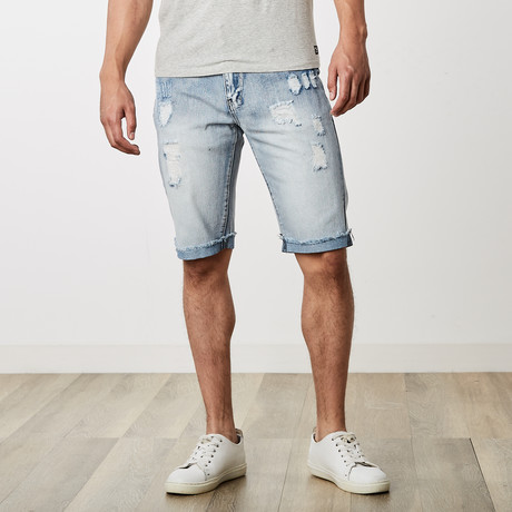 Cuffed Denim Shorts + Fray // Light Blue (30)