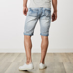 Cuffed Denim Shorts + Fray // Light Blue (38)