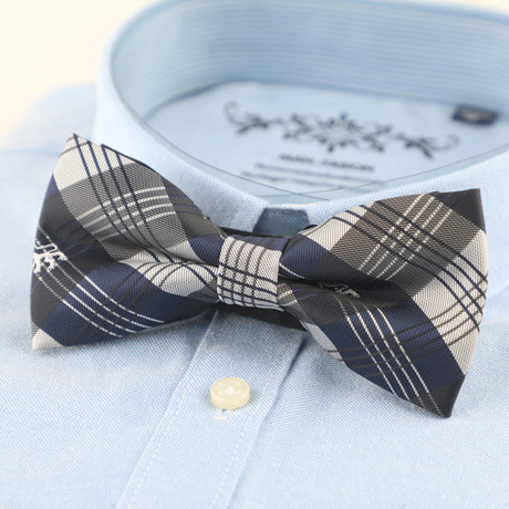 Silk Bow Tie // Blue + Gray Cross Stripe