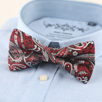 Silk Bow Tie // Red + Gray Paisley