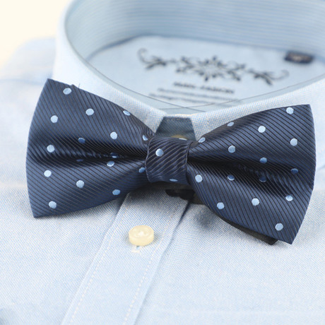 Silk Bow Tie // Slate Blue + Polka Dots