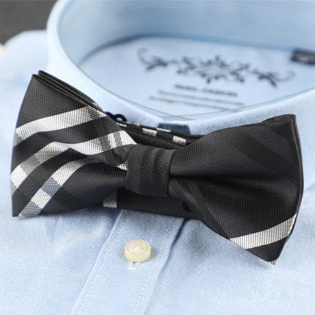 Silk Bow Tie // Black + White Cross Stripe