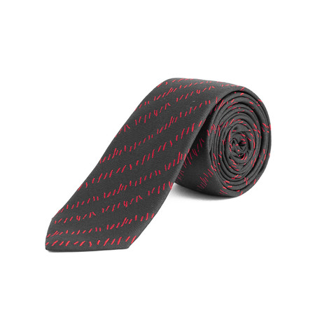 Dior // Slim Silk Abstract Striped Pattern Tie // Black + Red