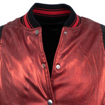 Amiri // Metallic Silk Baseball Bomber Varsity Jacket // Red (2XL)
